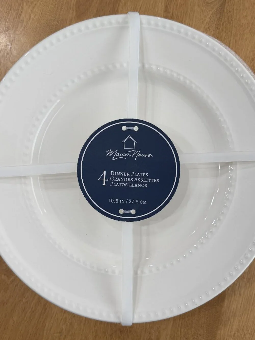 Maison Neuve Ceramic Dinner Plate White Bead and Band Rim 10.8